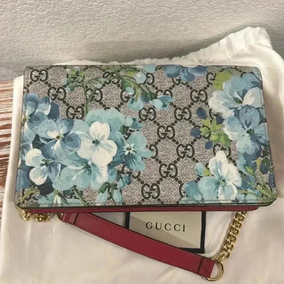 NWT Authentic Gucci Supreme Monogram Blooms Chain Wallet Blue - Picture 5 of 15